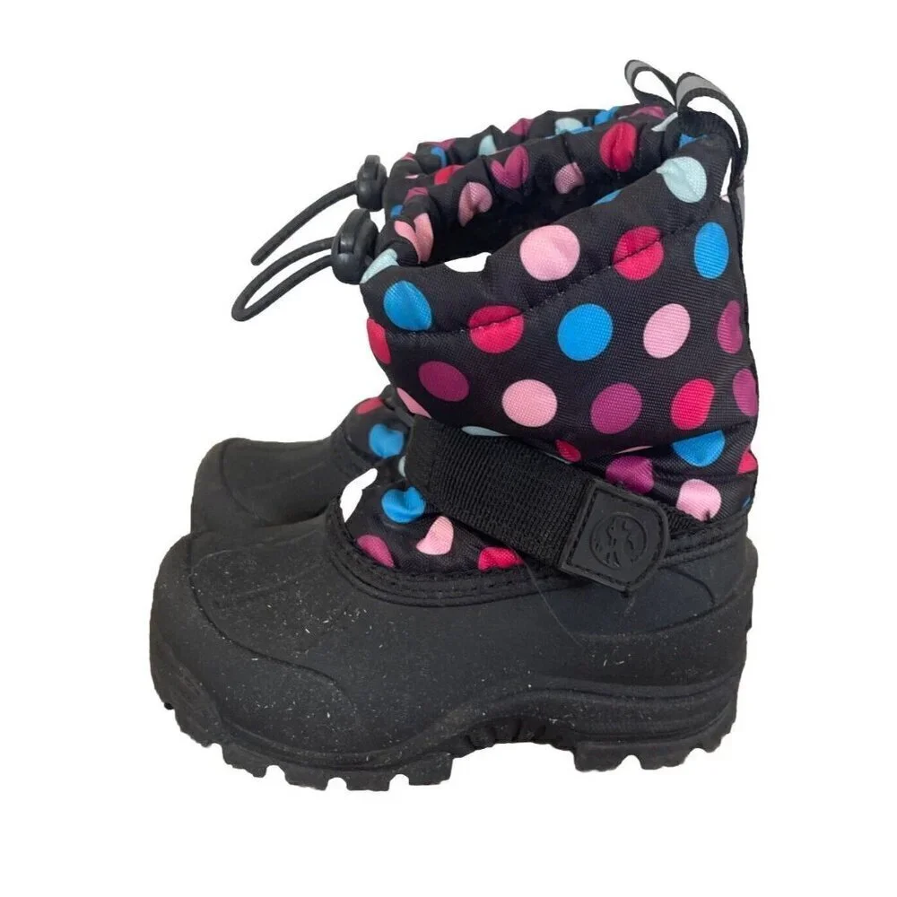 Northside black rubber snow boots polka dot waterproof uppers toddler girl 7